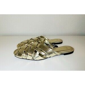 ZARA Women's Gold Woven Mules Flats Metallic Shoes Slip On‎ US 6.5 EU 37 *NEW*
